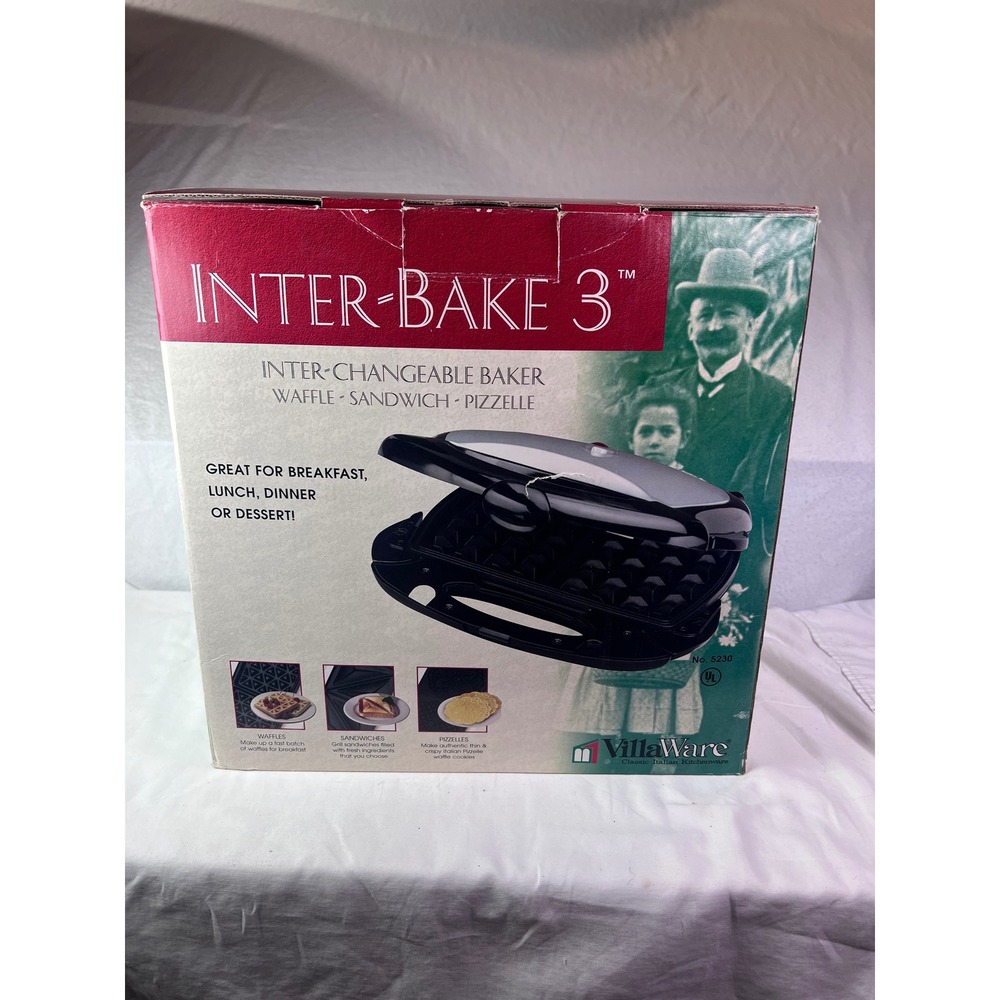 VillaWare Inter-Bake 3 Interchangeable Baker Waffle Sandwich Pizzelle Maker 5230